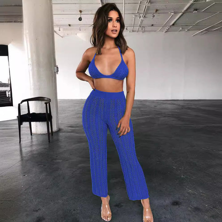 Womens knit set with high waist pants and minimalist top Lune London