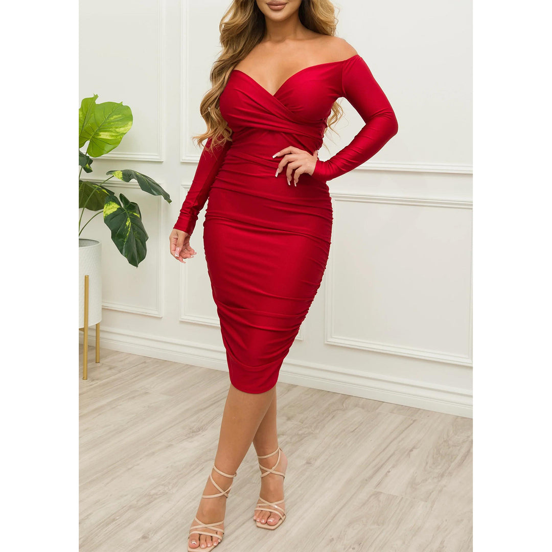 Chic Bodycon Dress with Ruffle Style Off-Shoulder for Women