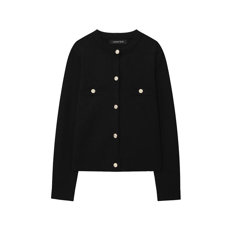 Knitted jacket for women with button details and practical pockets Lune London