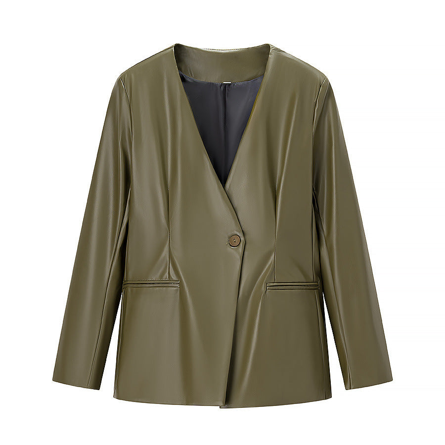 Veste blazer élégante pour femmes en faux cuir avec coupe moderne et poches Chic & Stil