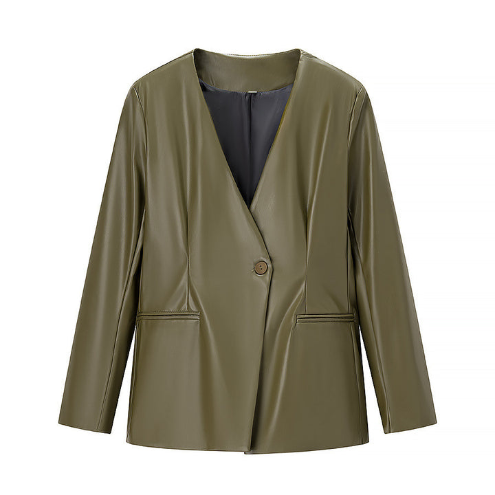 Veste blazer élégante pour femmes en faux cuir avec coupe moderne et poches Chic & Stil