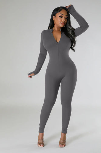 Fitted long jumpsuit for women with full zip Lune London
