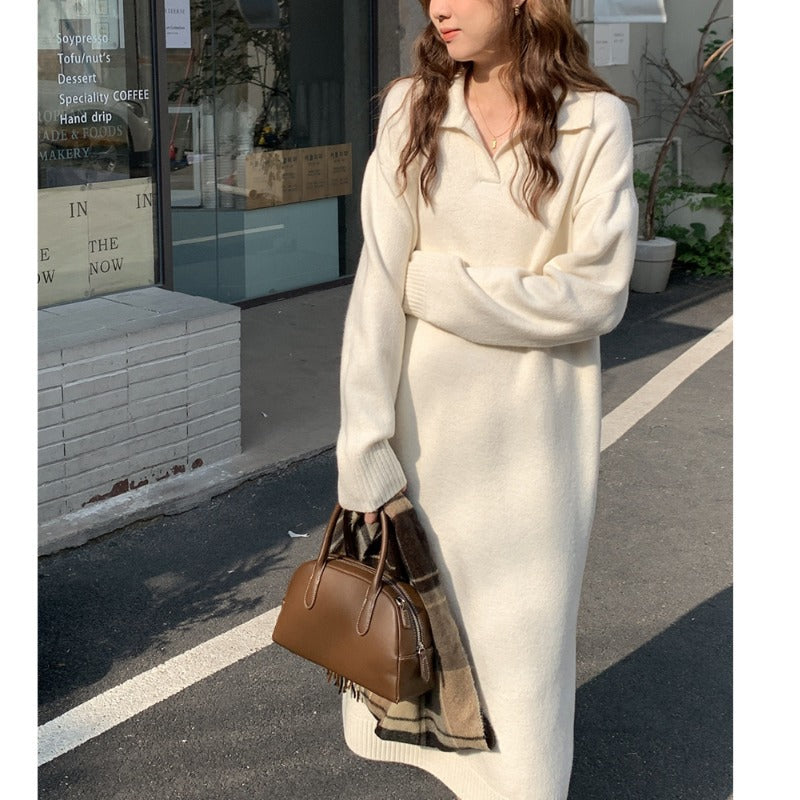 Robe polo à manches longues pour femmes en matériau tricoté doux Chic & Stil