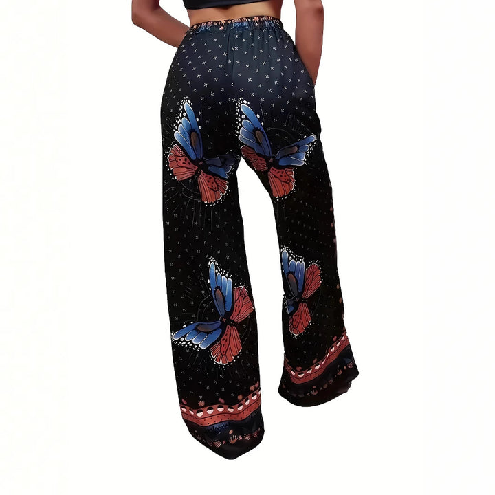Pleated women's trousers with floral pattern and elastic waistband Lune London