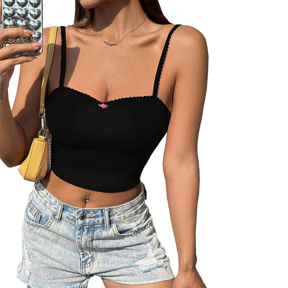 Chic & Stil women's short top with delicate ruffle details and adjustable straps