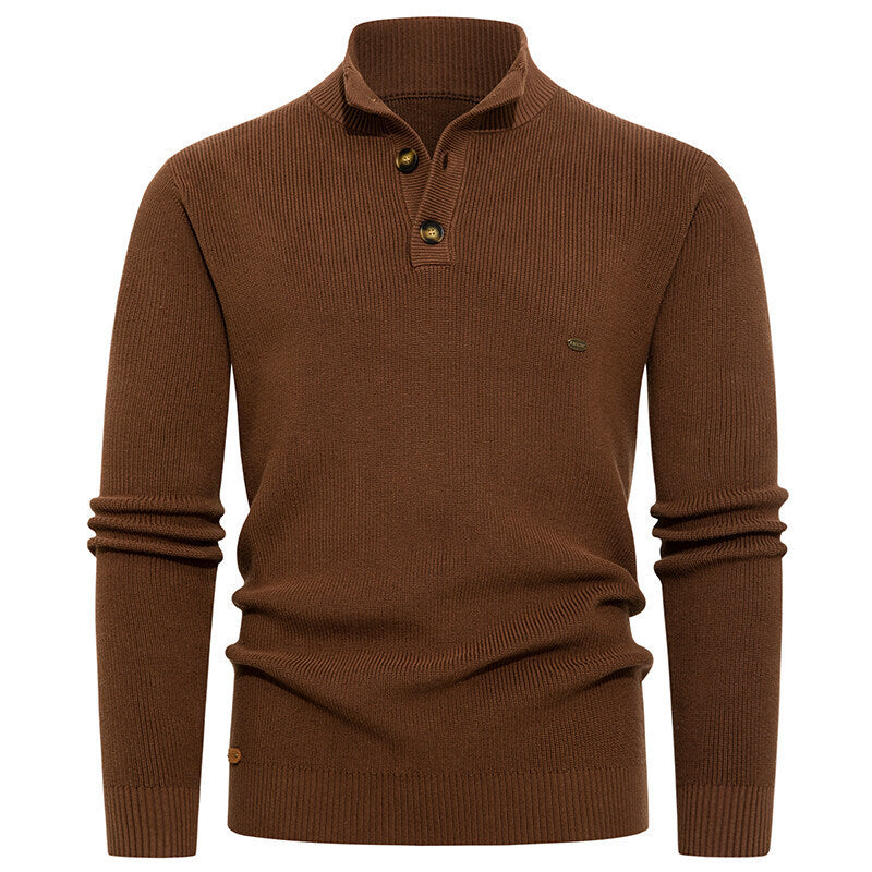 Knit sweater for men with button details and modern high collar Lune London