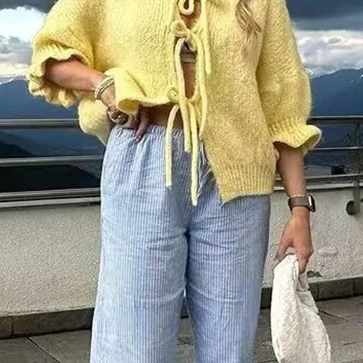 Lady Chunky knit cardigan with playful tied details Lune London