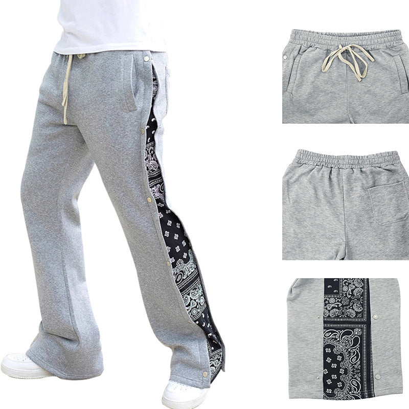 Casual men's jogger pants with side snap button closure and trendy mix of patterns Lune London