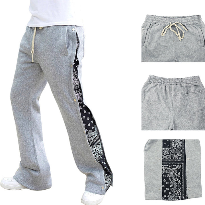 Casual men's jogger pants with side snap button closure and trendy mix of patterns Lune London
