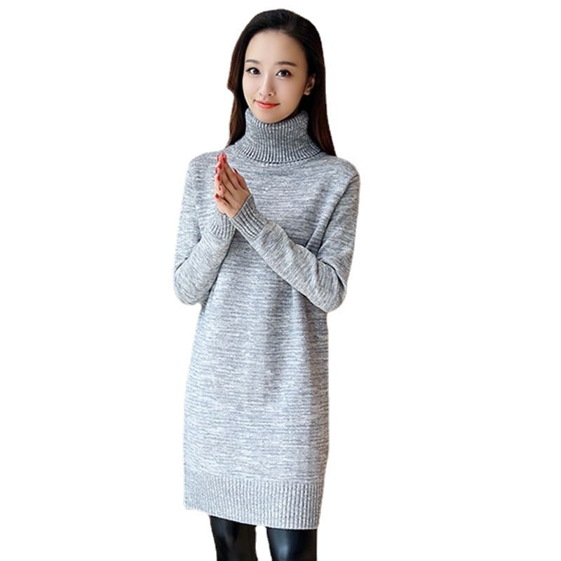 Knit dress for women with high turtleneck and ribbed details Lune London