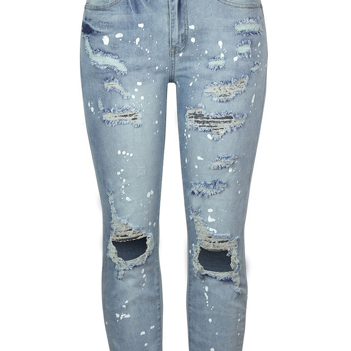 Skinny jeans for women with a trendy distressed effect and a high waist Lune London