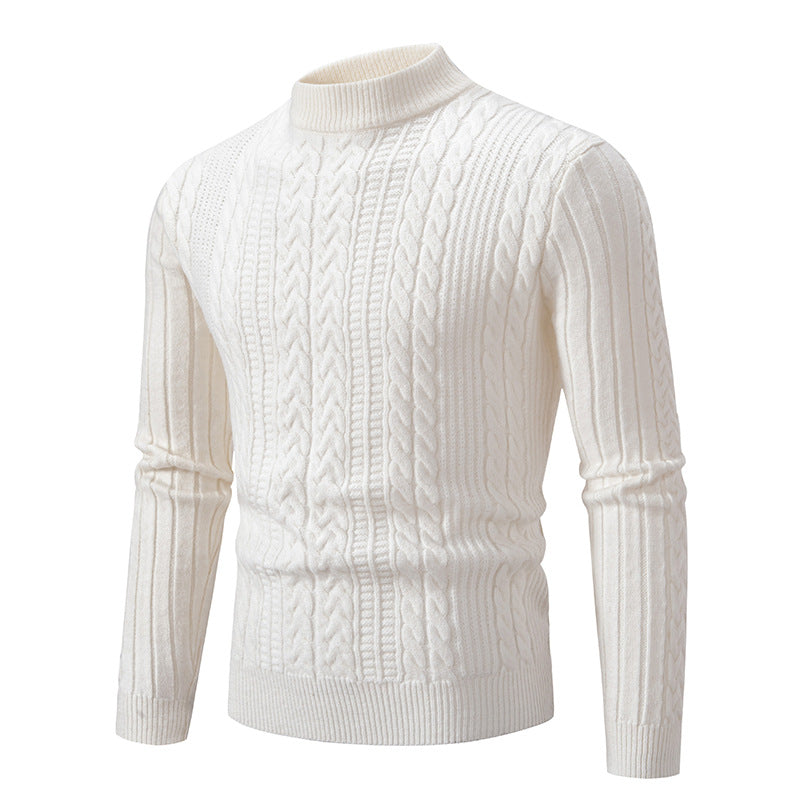 Thick knitted sweater for men with high neck and cable knit pattern Lune London