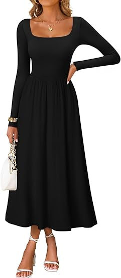 Robe midi élégante pour dames avec col carré et manches longues Chic & Stil