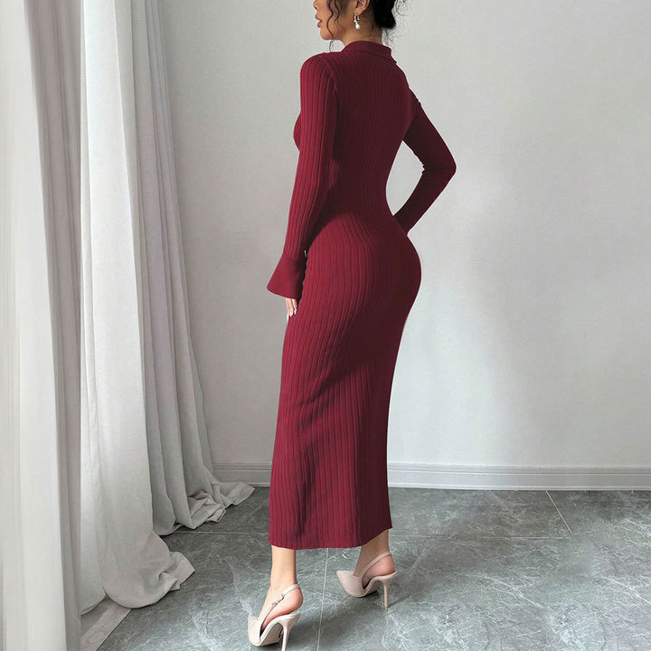 Robe maxi ajustée pour femme avec col polo et patte de boutonnage Chic & Stil