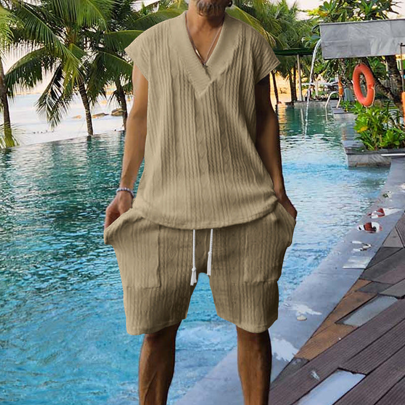 Casual set for men with short sleeve top and shorts featuring structured design Lune London