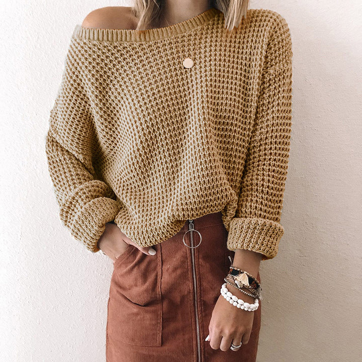 Casual knit sweater for women with a loose fit and an off-shoulder design Lune London