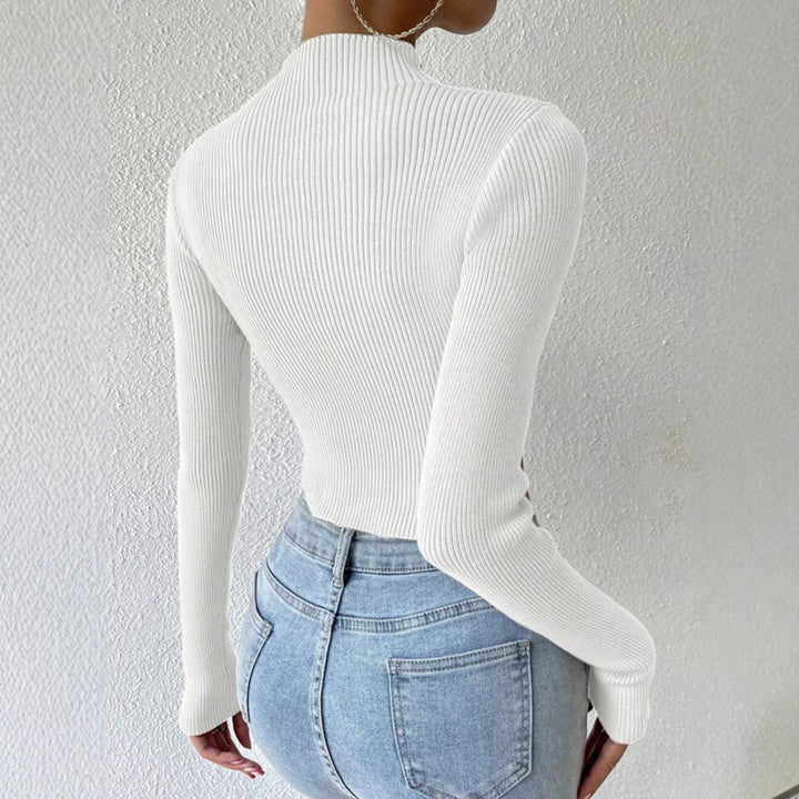 Fine knit pullover for women with trendy high collar and wave-free design Lune London