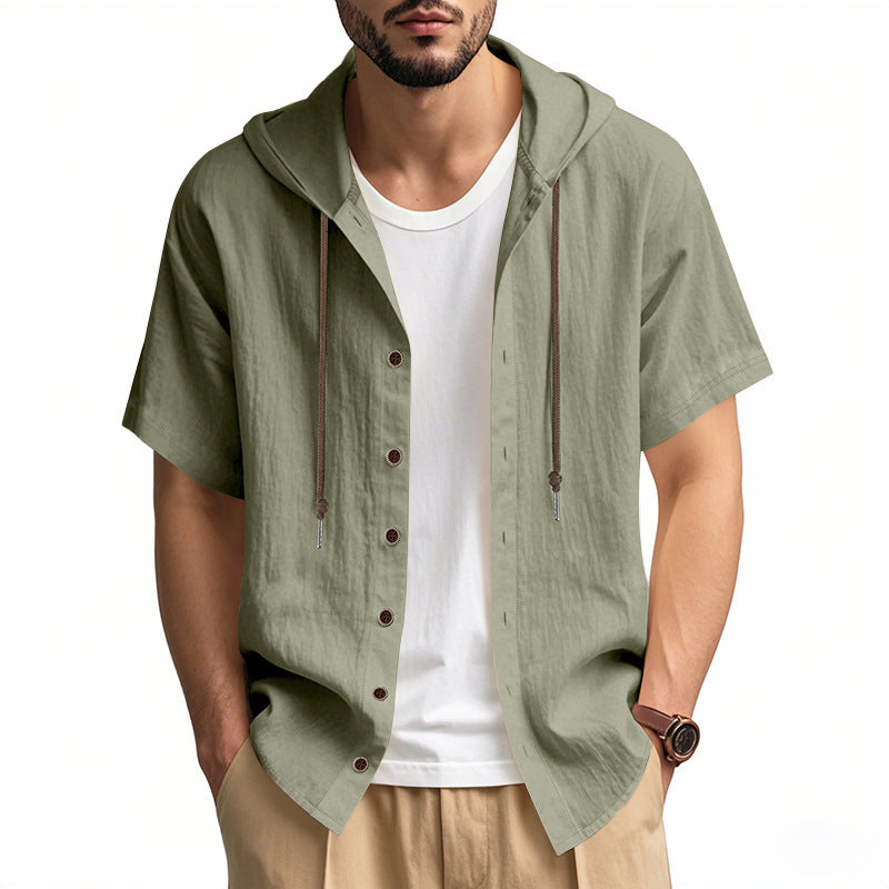Casual short-sleeved shirt for men with hood and button placket Lune London