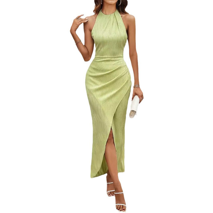 Elegant maxi dress for women with chic ruffled neckline and side slit Chic & Stil