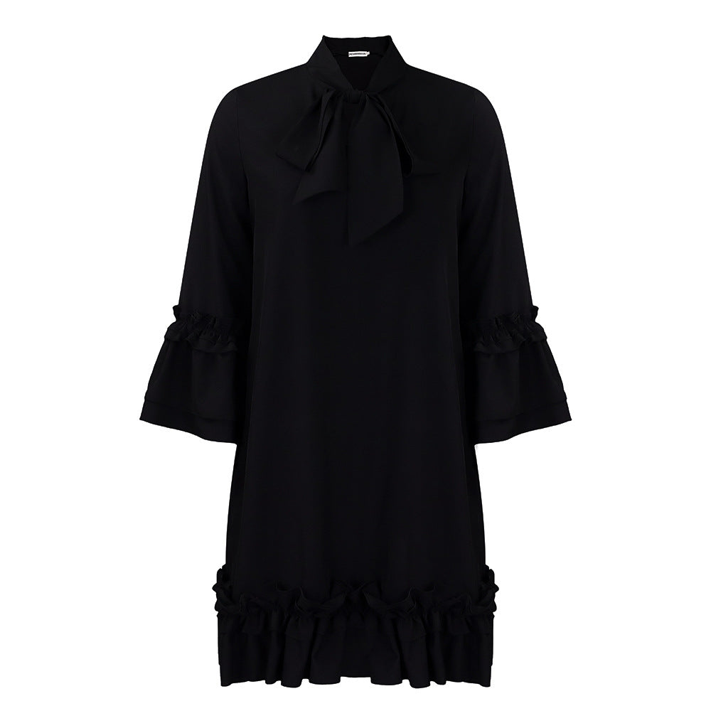 Lune London Women's Shirt Dress with Bow Accent and Ruffled Sleeves