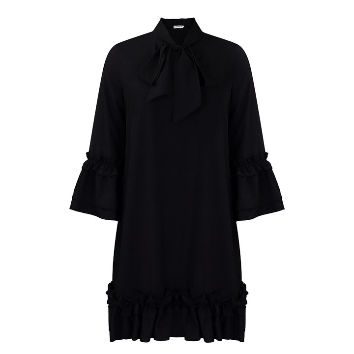 Lune London Women's Shirt Dress with Bow Accent and Ruffled Sleeves