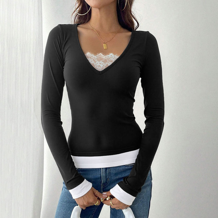 Chemise à manches longues pour femmes avec col en V et sous-vêtement tendance Chic & Stil