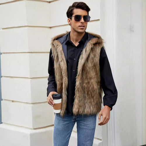 Men's vest with elegant faux fur and hood Lune London