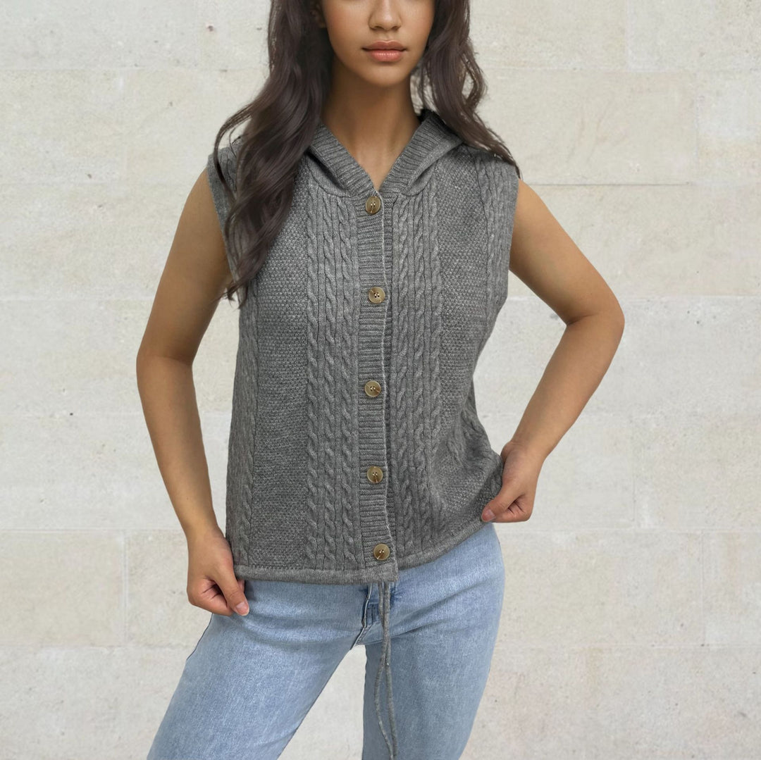 Ladies cardigan knit with hood and pretty cable pattern Lune London