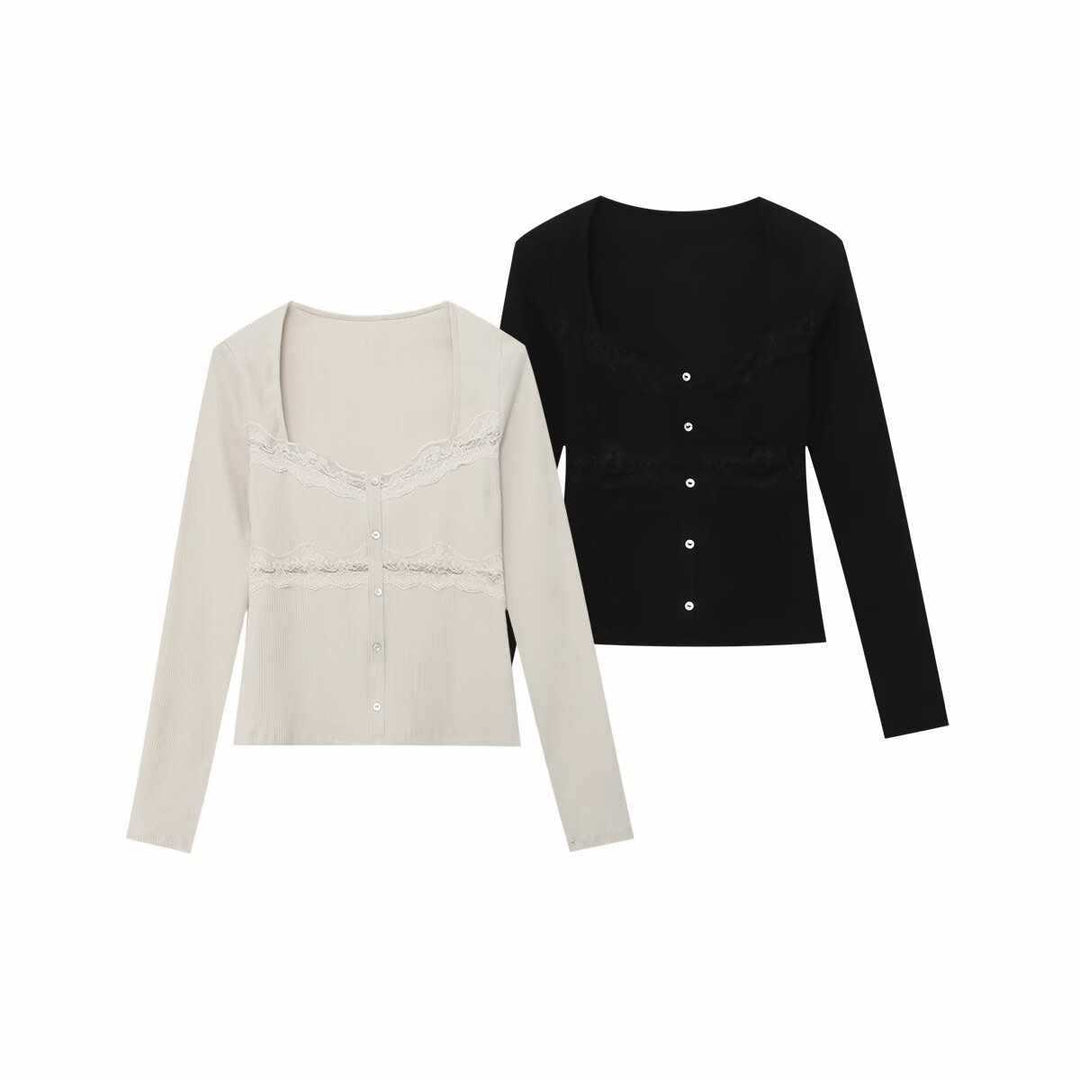 Elegant ladies cardigan knit with lace accents Lune London