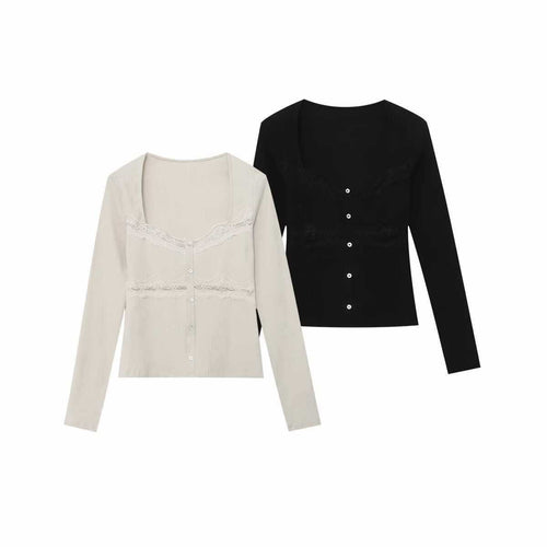 Elegant ladies cardigan knit with lace accents Lune London