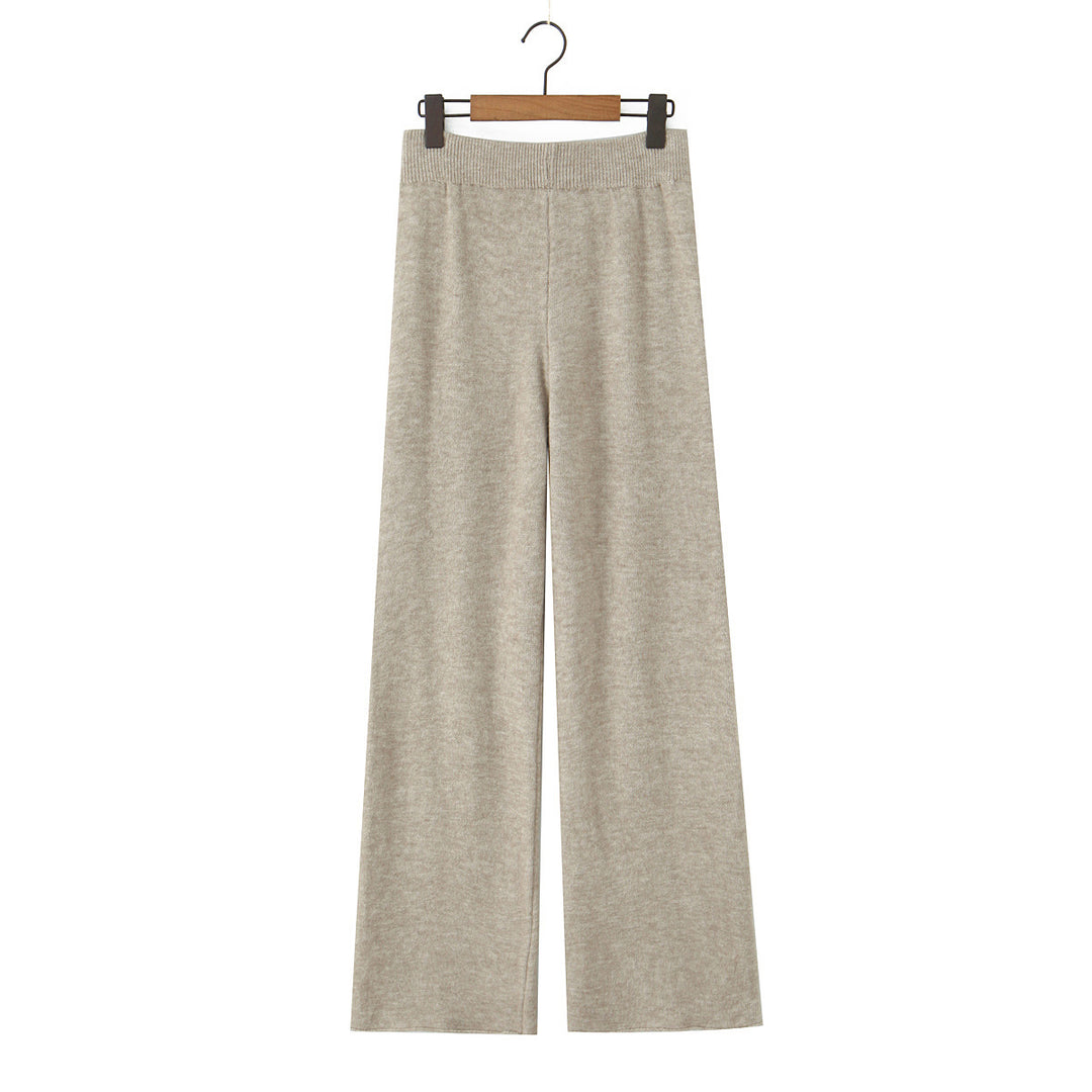 Ladies elegant knitted outfit with long cardigan, button placket and wide trousers Lune London