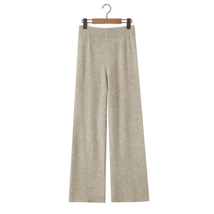 Ladies elegant knitted outfit with long cardigan, button placket and wide trousers Lune London