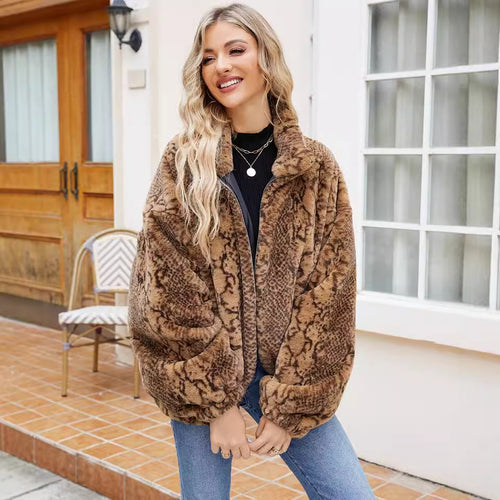 Ladies Oversized Faux Fur Armchair with Snake Pattern Lune London