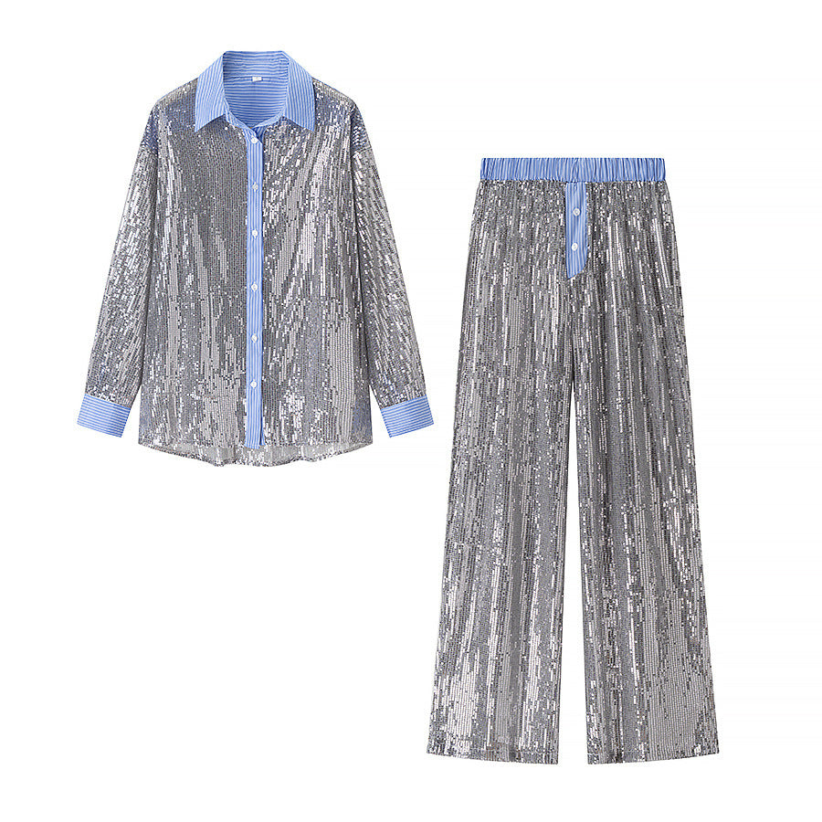 Ladies Glamour Sequined Pajama Set Lune London