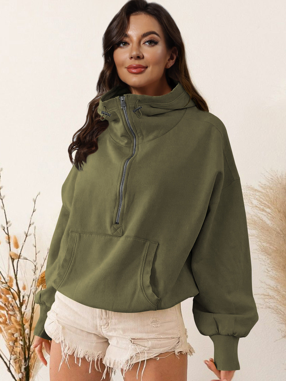 Casual hooded sweatshirt for women with half-zip Lune London