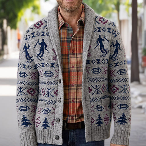 Men's knitted jacket with exclusive Norwegian pattern and practical pockets Lune London