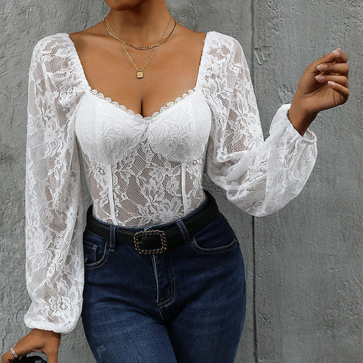Women’s Lace Bodysuit with Romantic Design and Elegant V-Neck Lune London