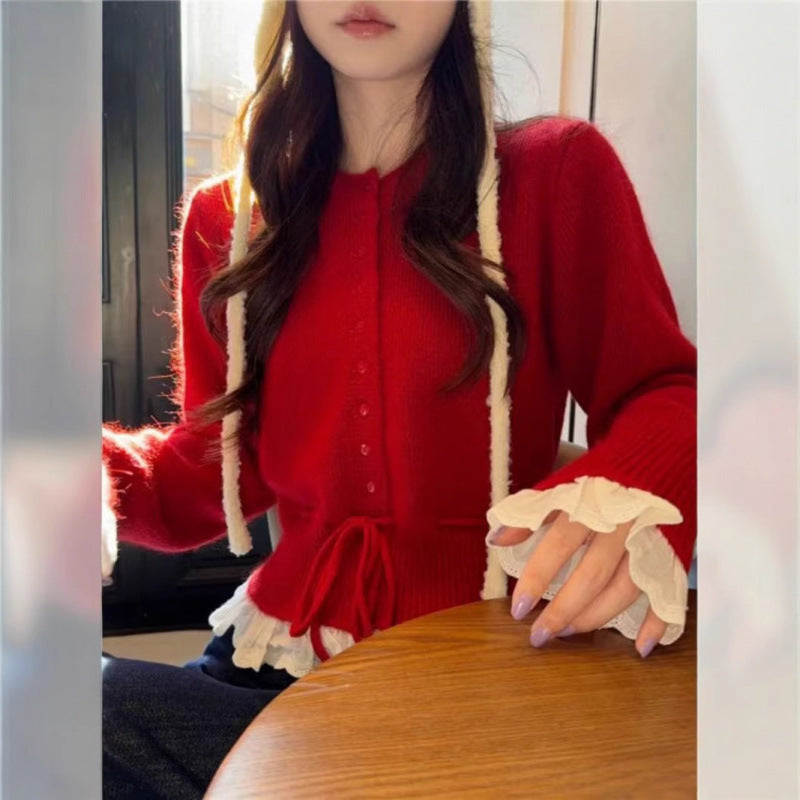 Cardigan femme avec volants et ceinture à la taille Chic & Stil
