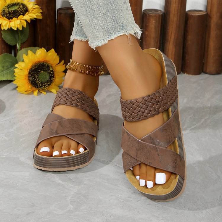 Ladies Comfortable Braided Strap Sandals with Non-Slip Sole Lune London