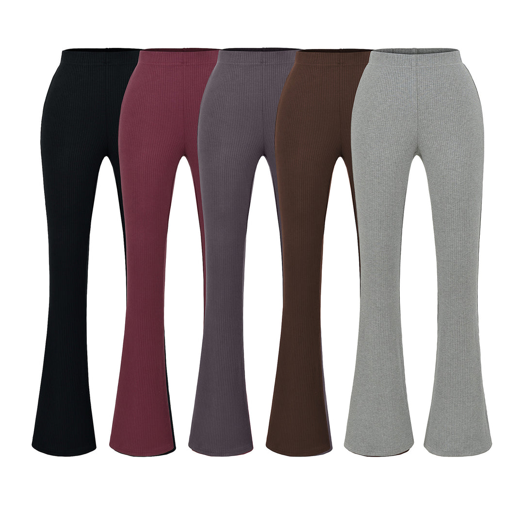 Elegant flared pants for women with a high waist and fine rib design Lune London