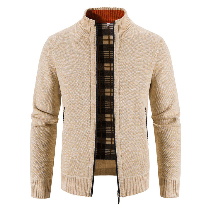 Men's knit jacket with modern high collar and practical pockets Lune London