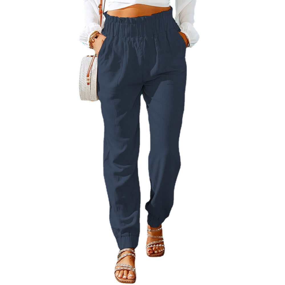 Casual fabric pants for women with elastic waistband and side pockets Lune London