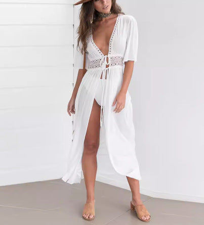 Women Bohemian Crochet Detail Beach Cover-Up Dress Lune London