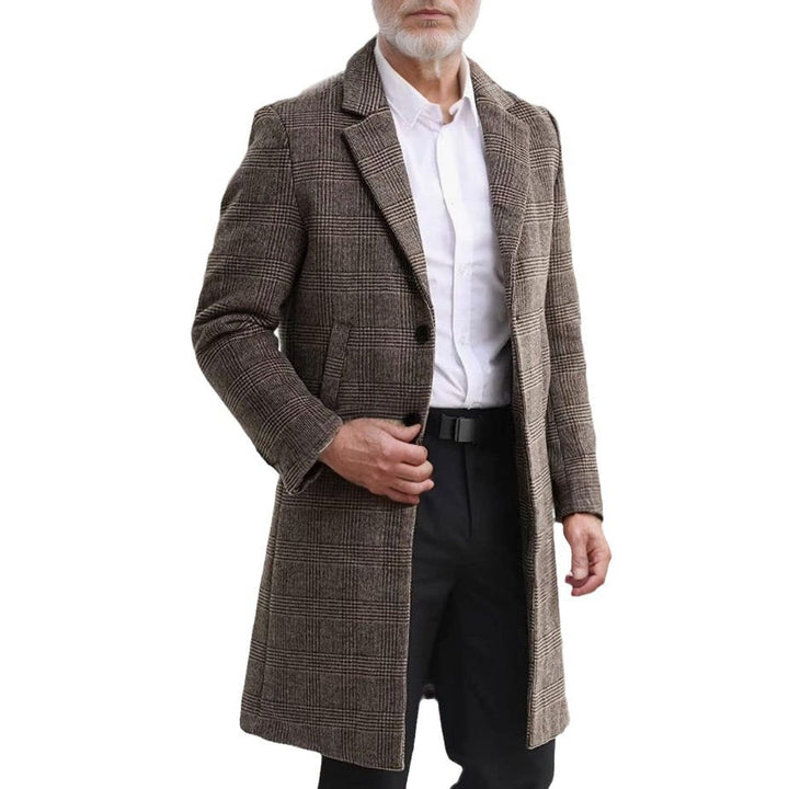 Long wool coat for men with plaid pattern Lune London