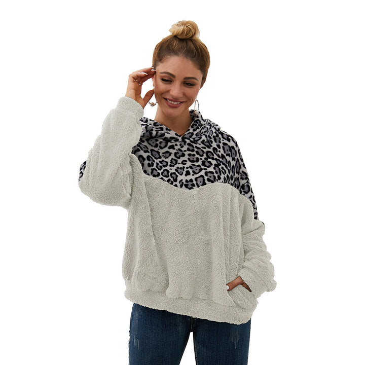 Ladies Comfortable Teddy Sweater with Hood and Chic Leopard Pattern