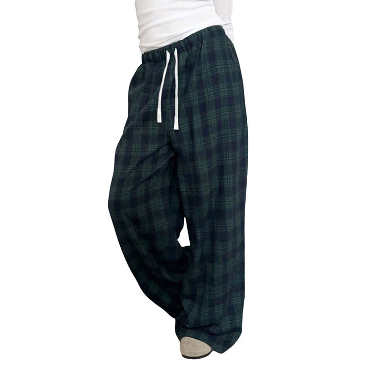 Pantalons à carreaux décontractés pour femmes avec taille élastique et cordon de serrage ajustable Chic & Stil