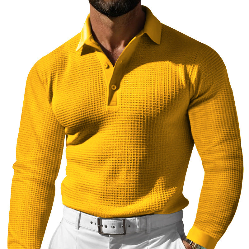 Men's long sleeve polo shirt with textured fabric and stylish collar Lune London