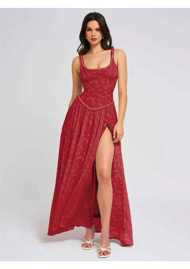 Women Floor-Length Lace Dress with Transparent Inserts and Refined Slit Lune London