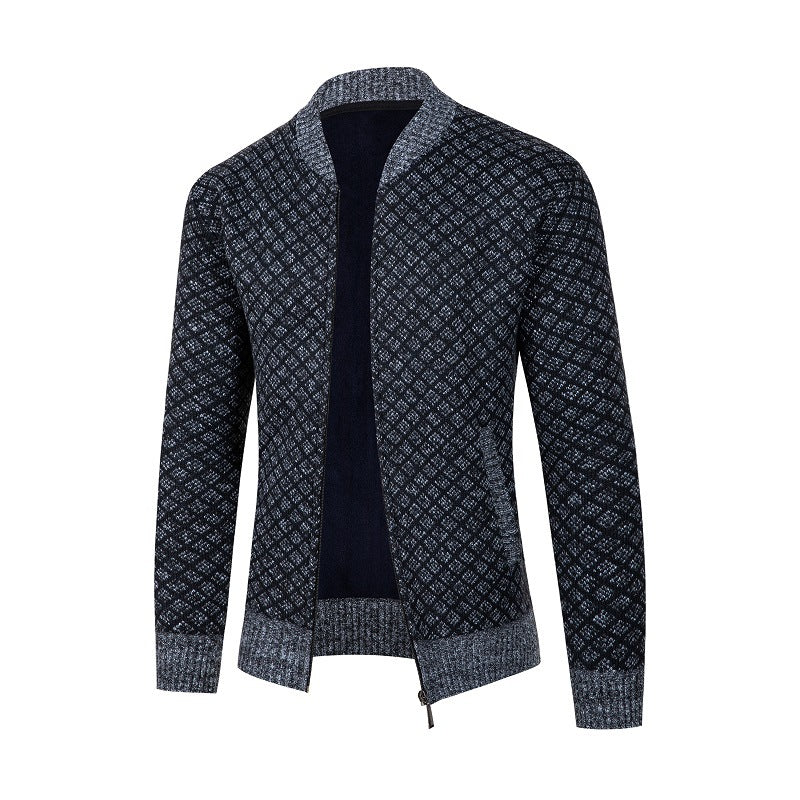 Men's knit jacket with a modern diamond pattern and zipper Lune London