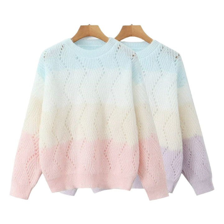 Knitted sweater for women with a modern wave pattern and soft color gradients Lune London
